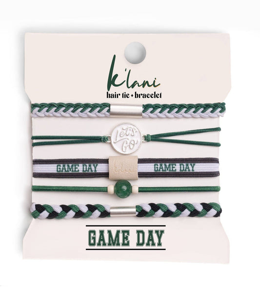 Green & White Game Day Hair Tie Bracelets