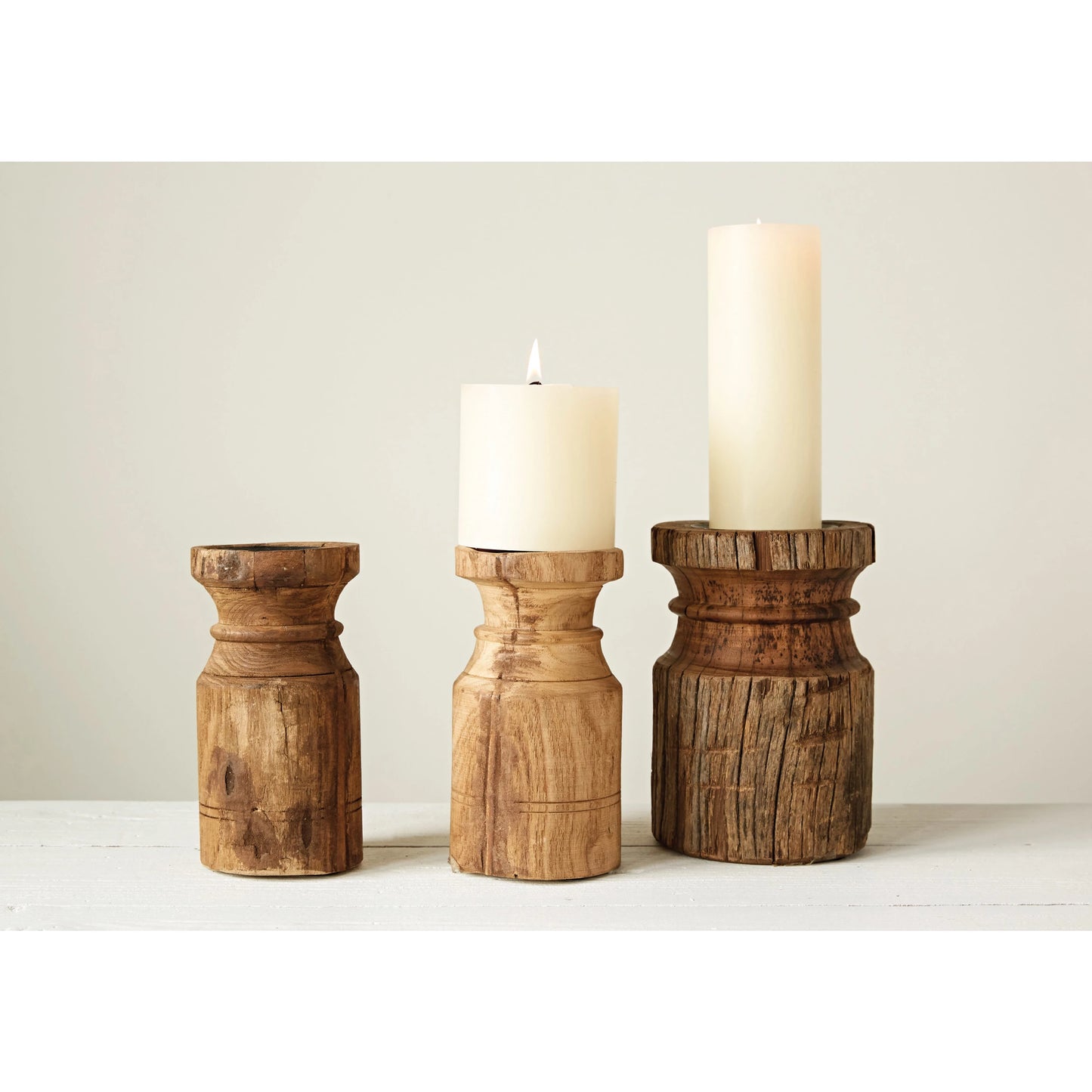 Reclaimed Wood Carved Candle Holder