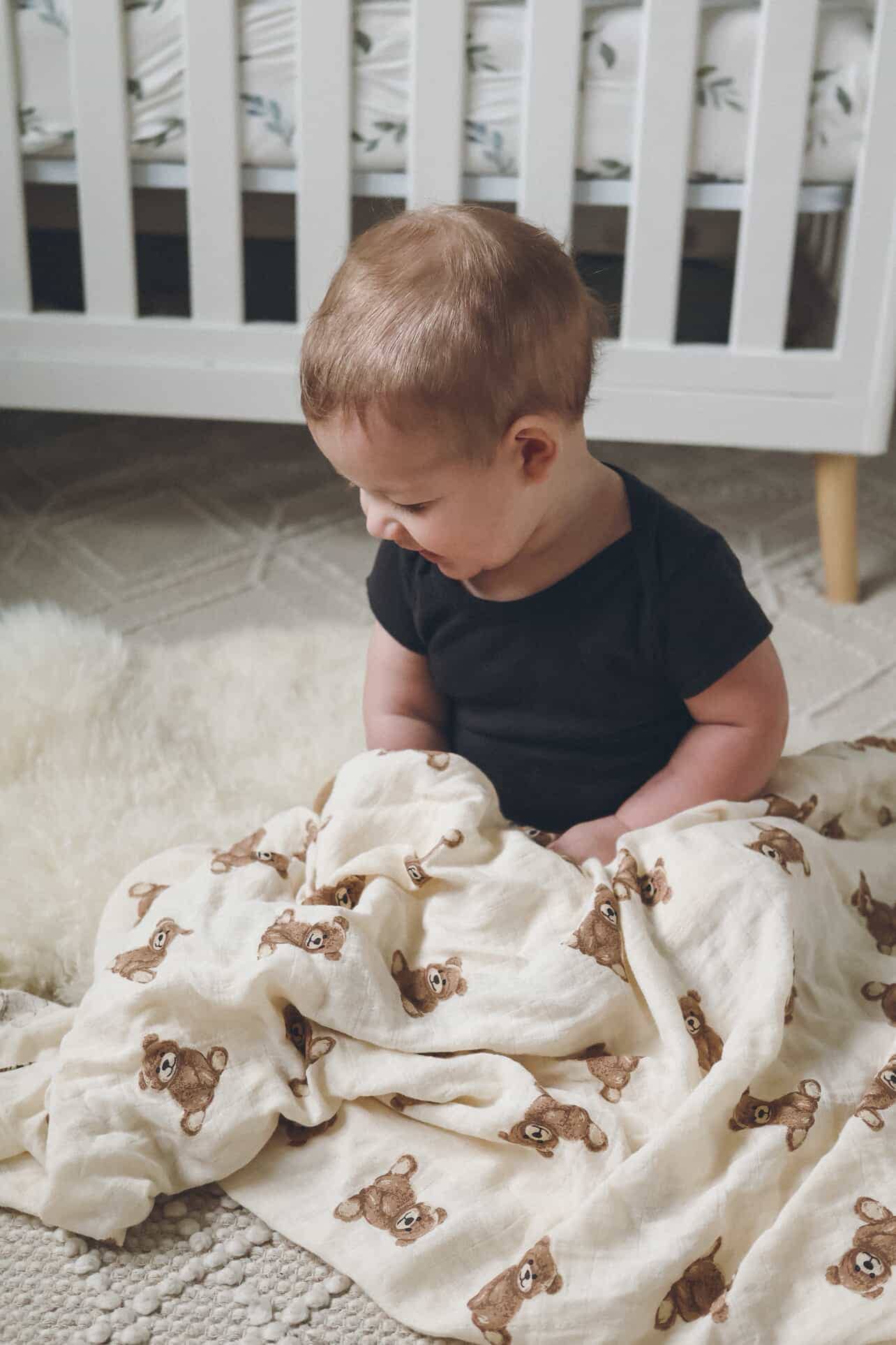 Teddy Bear Muslin Swaddle Blanket