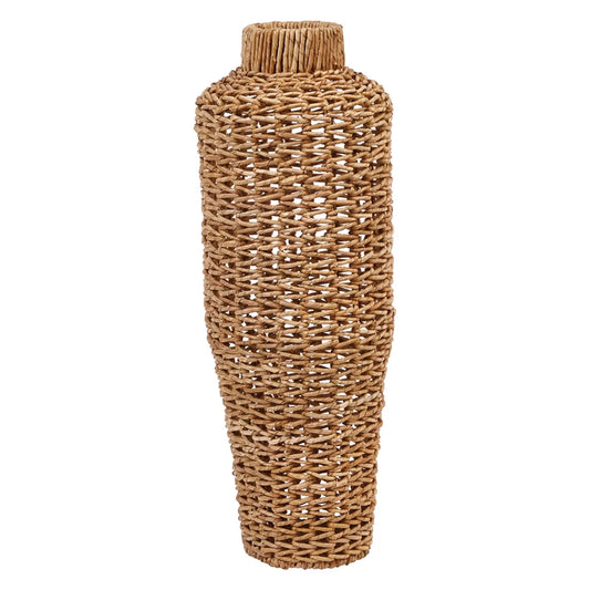 Hand-Woven Water Hyacinth and Rattan Floor Vase