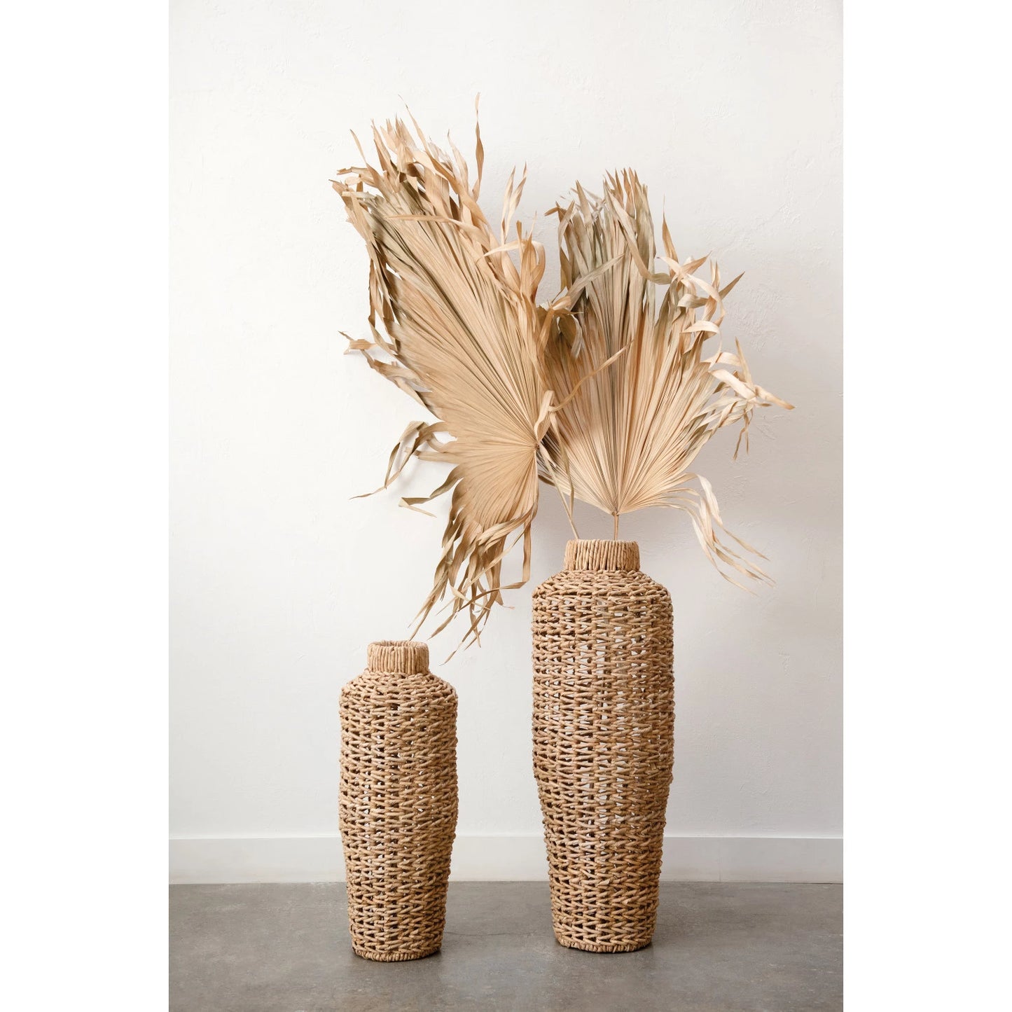 Hand-Woven Water Hyacinth and Rattan Floor Vase