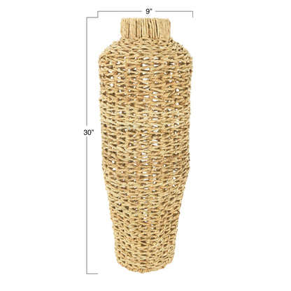 Hand-Woven Water Hyacinth and Rattan Floor Vase