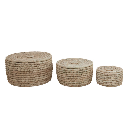 Hand-Woven Baskets with Lids