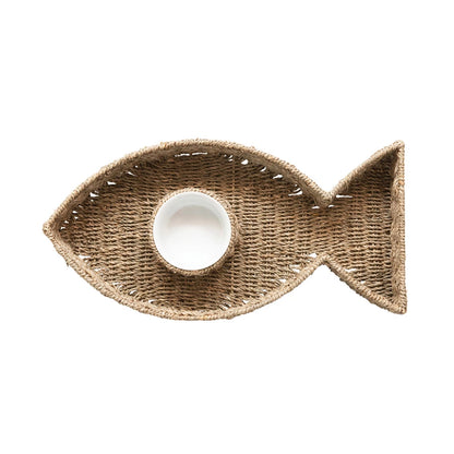 Fish Shaped Chip and Dip Ceramic Bowl