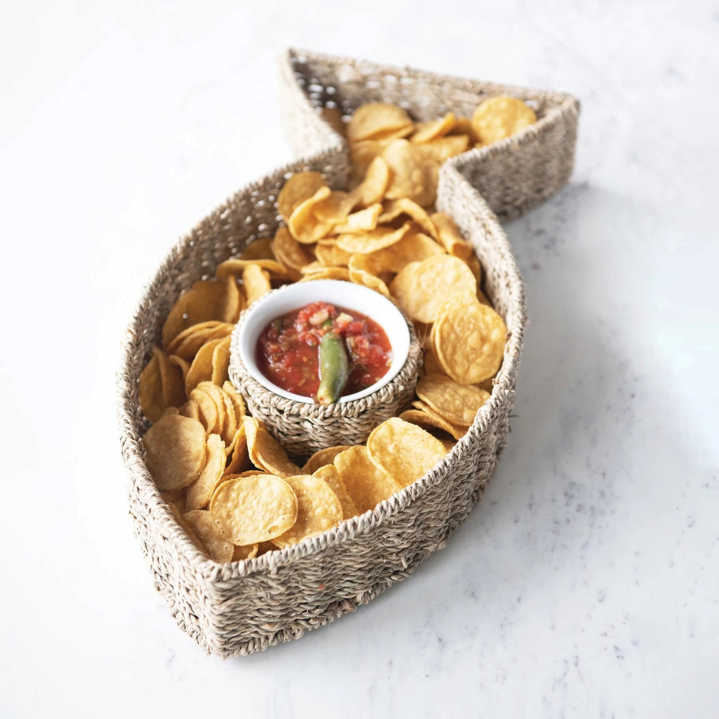 Fish Shaped Chip and Dip Ceramic Bowl