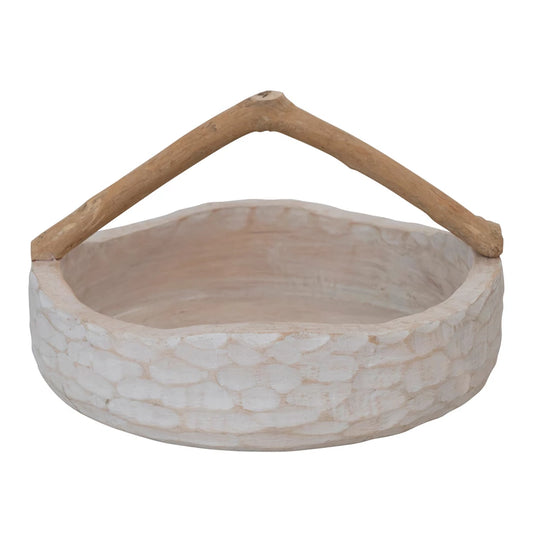 Hand-Carved Mango Wood Bowl with Branch Handle