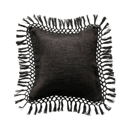 Cotton Slub Pillow w/ Crochet & Fringe