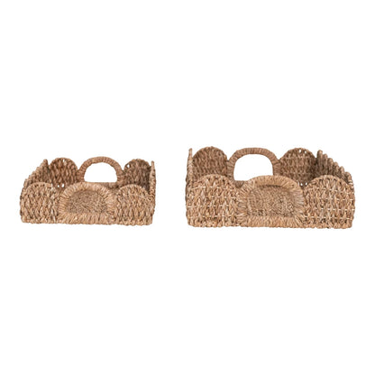 Decorative Braided Bankuan Trays w/ Handles & Scalloped Edge