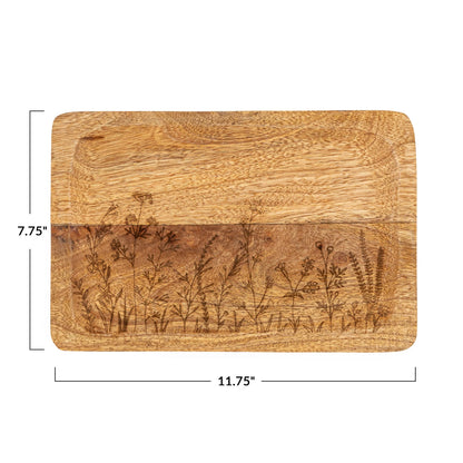 Mango Wood Tray w/ Laser Etched Botanicals