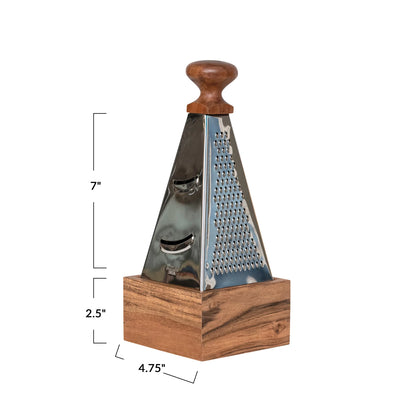 Stainless Steel Grater w/ Acacia Wood Handle & Base