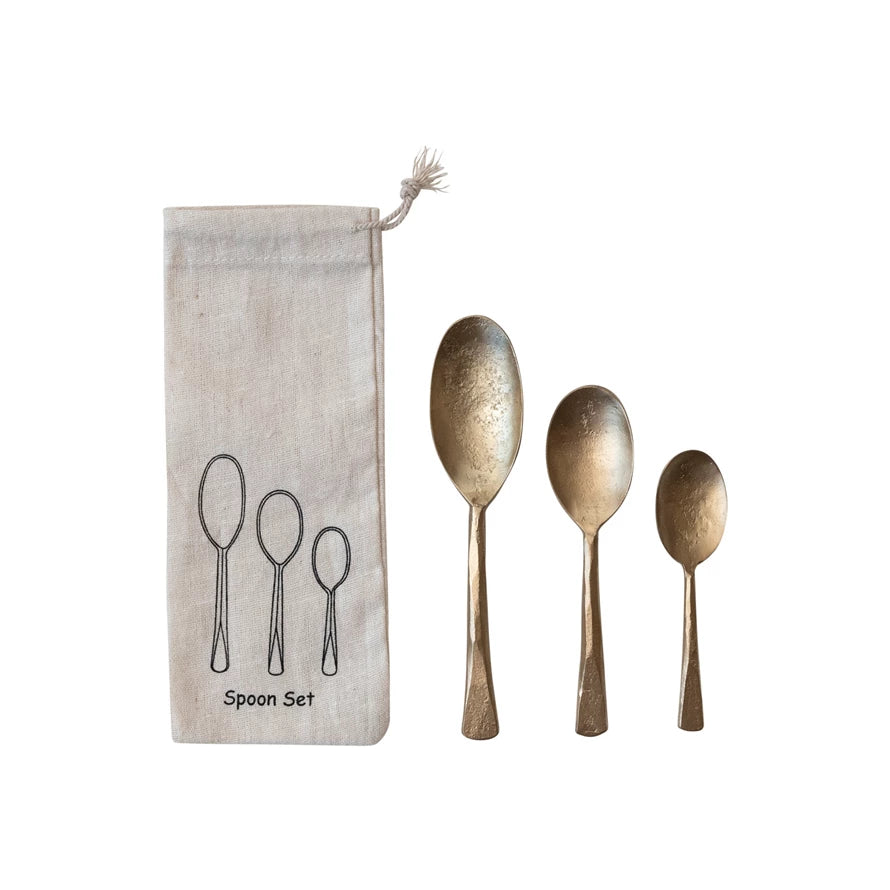 Hand-Forged Iron Spoons, Set of 3 in Printed Drawstring Bag