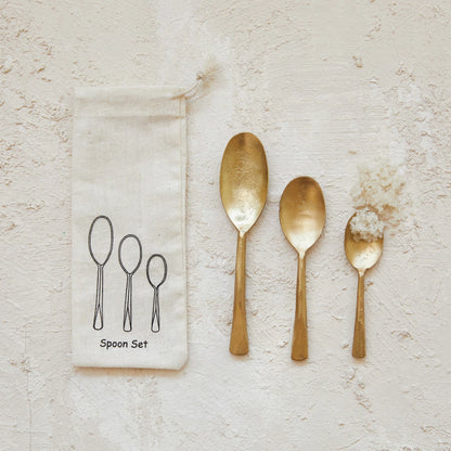 Hand-Forged Iron Spoons, Set of 3 in Printed Drawstring Bag