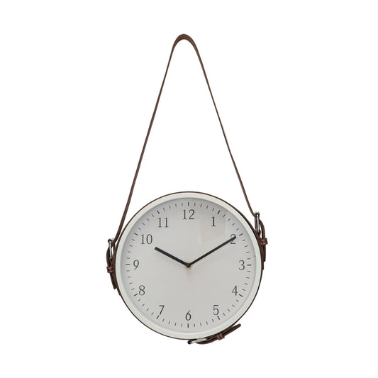 Hanging Wall Clock w/Leather Strap