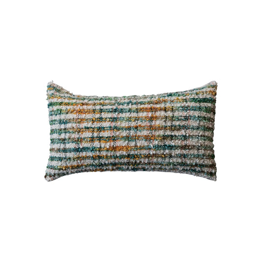 Multicolor Woven Cotton Blend Bouclé Lumbar Pillow w/ Stripes