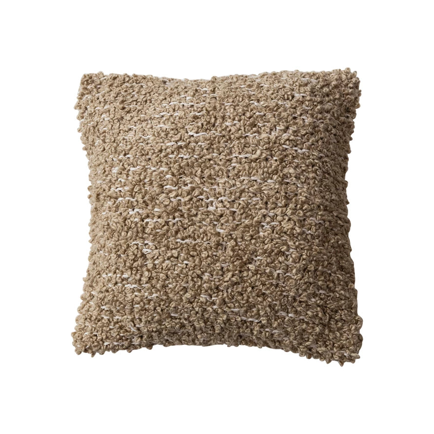 Natural Square Woven Cotton Blend Bouclé Pillow