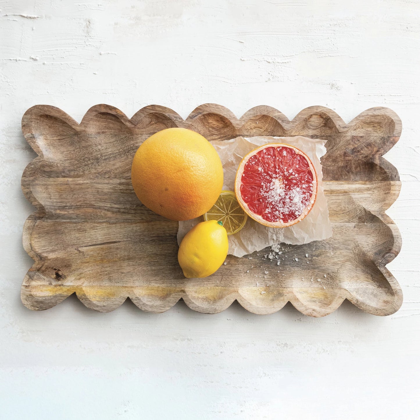 Mango Wood Tray w/ Scalloped Edge