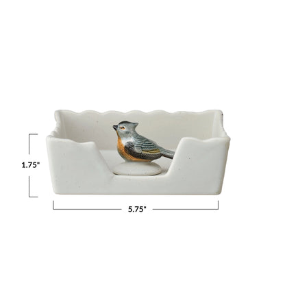 Stoneware Napkin Holder w/ Bird Shaped Weight