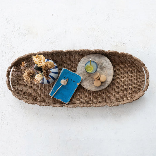 Decorative Hand-Woven Bankuan Scalloped Tray