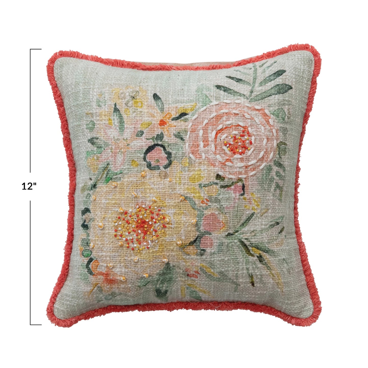 Cotton Slub Pillow with Flowers