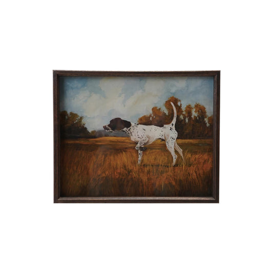 Wood Framed Glass Wall Décor with Pointer Dog