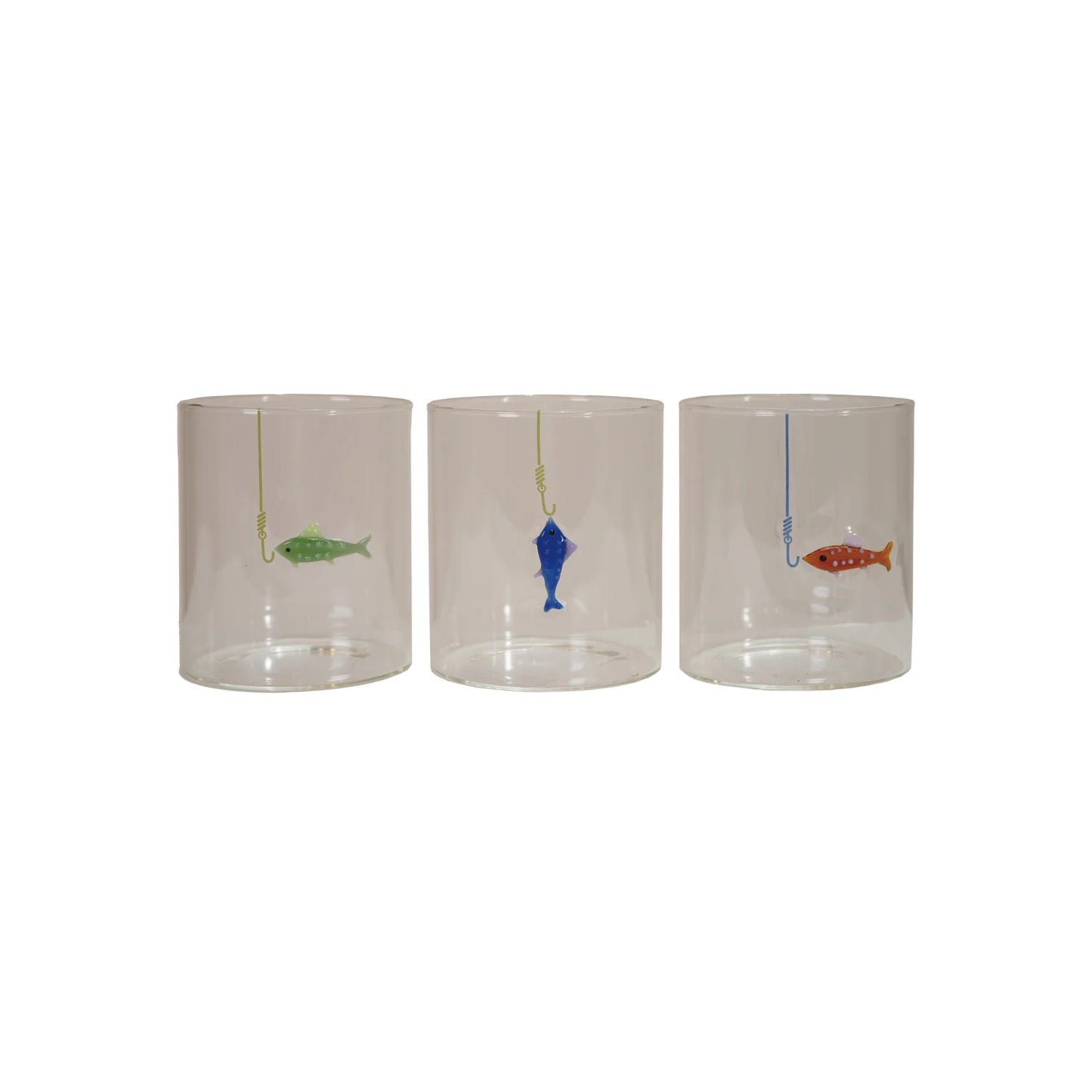 Hand-Blown Drinking Glass with Fish On Hook