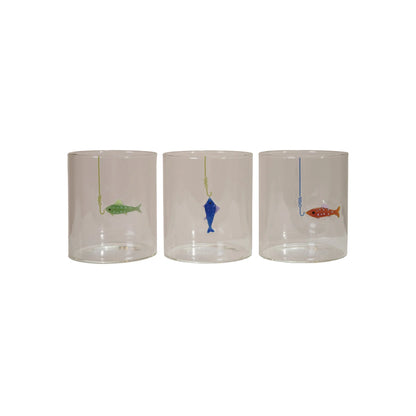 Hand-Blown Drinking Glass with Fish On Hook