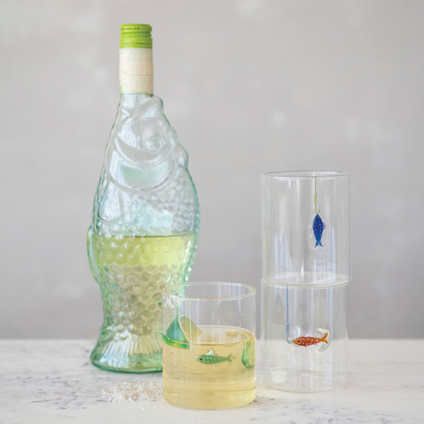 Hand-Blown Drinking Glass with Fish On Hook