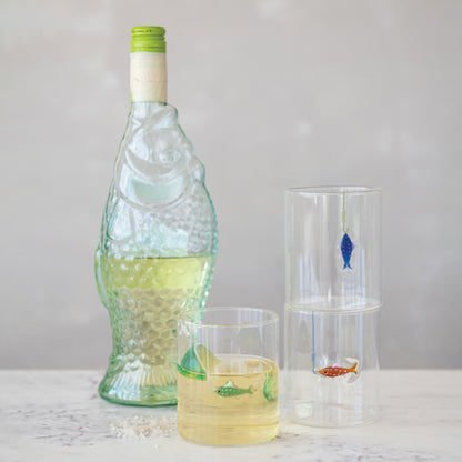 Hand-Blown Drinking Glass with Fish On Hook