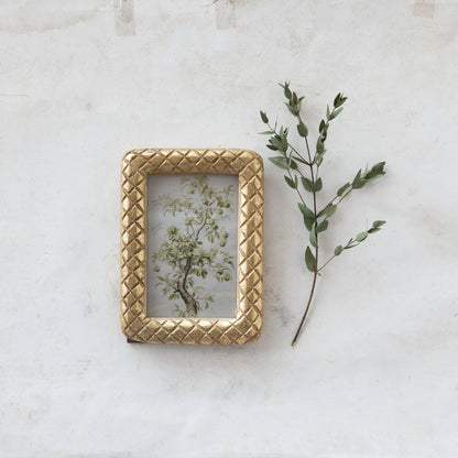 Carved Mango Wood Photo Frame w/ Diamond Pattern
