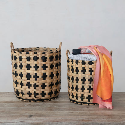 Woven Water Hyacinth Baskets w/ Handles