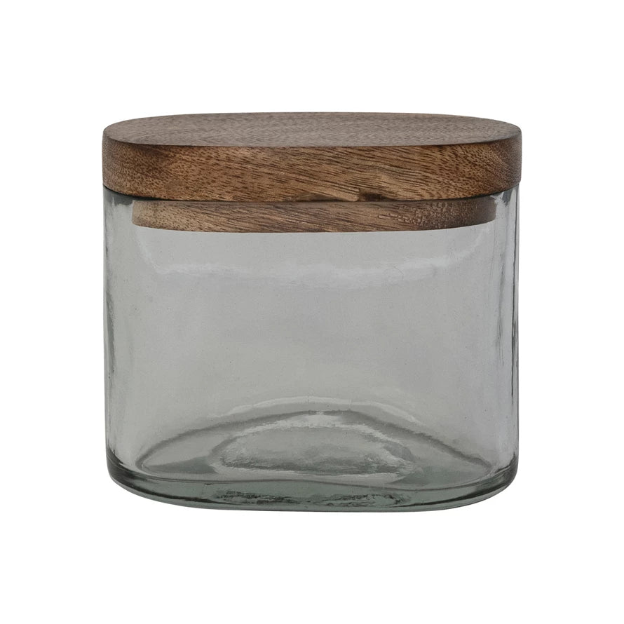 Hand-Blown Glass Jar with Mango Wood Lid