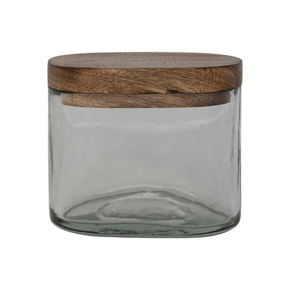 Hand-Blown Glass Jar with Mango Wood Lid