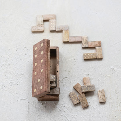 Handmade Mango Wood & Inlaid Brass Dominoes