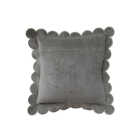 Square Cotton Velvet Pillow with Scalloped Edge