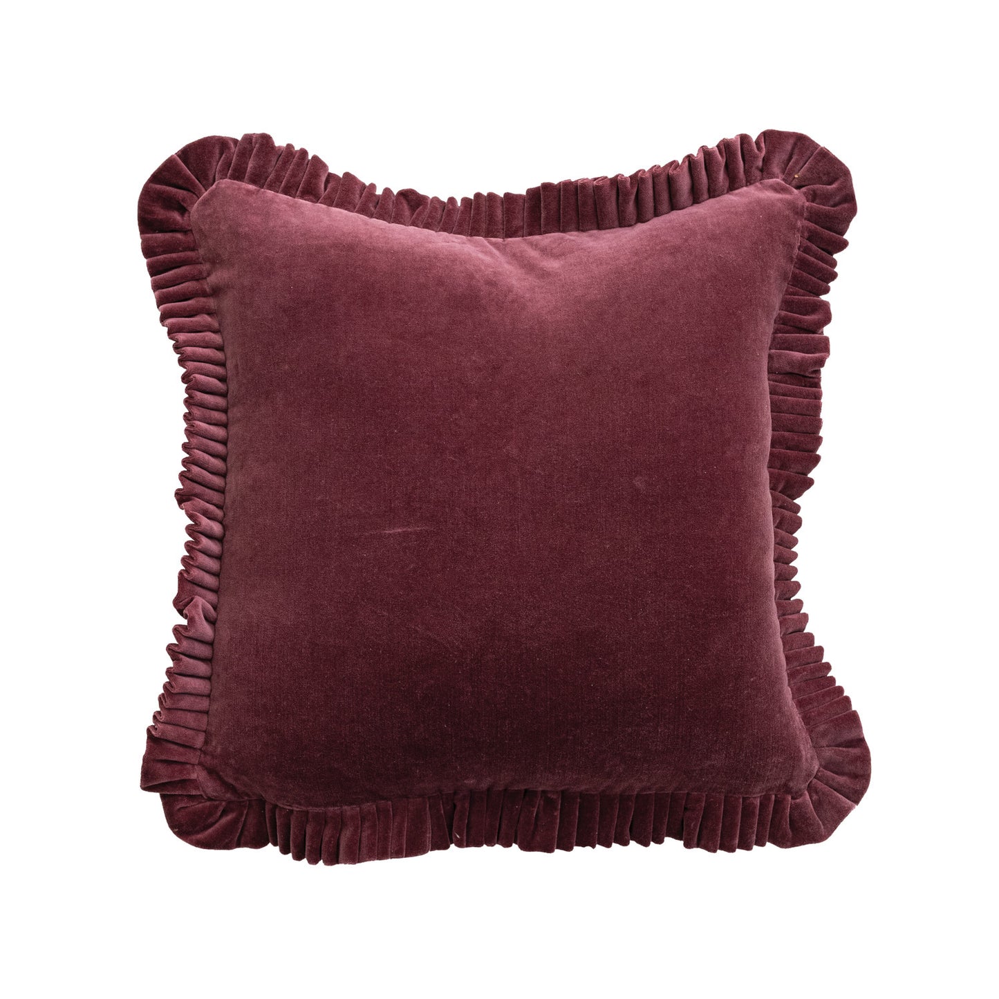 Burgundy Square Cotton Velvet Pillow with Ruffle