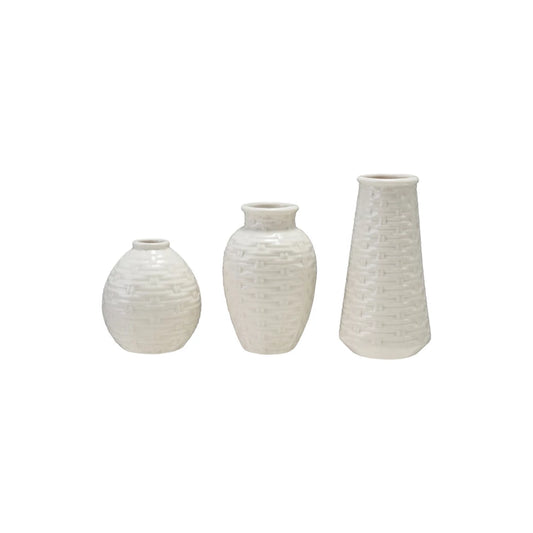 Embossed Stoneware Basket Weave Vases
