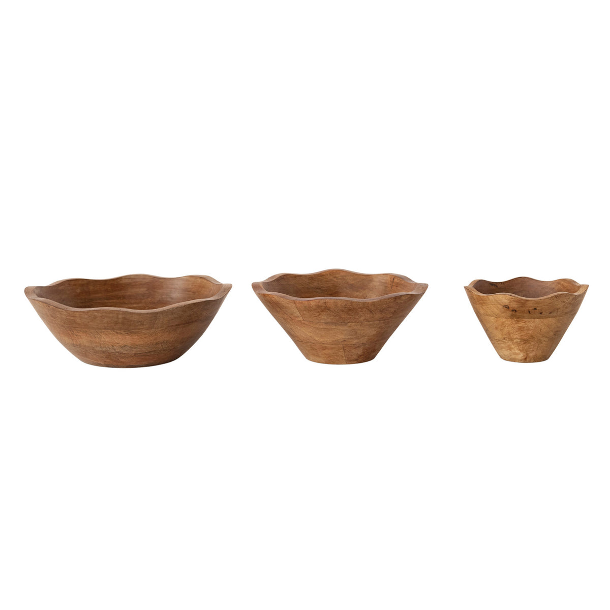 Hand-Carved Mango Wood Scalloped Bowls