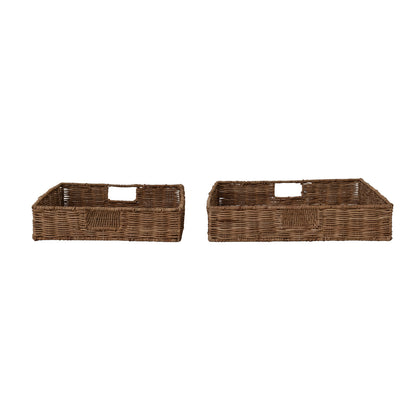 Decorative Hand-Woven Rattan Trays with Handles