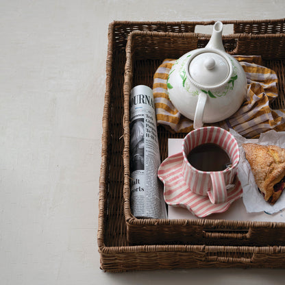 Decorative Hand-Woven Rattan Trays with Handles