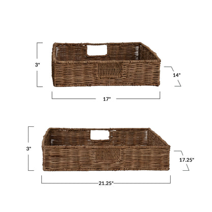 Decorative Hand-Woven Rattan Trays with Handles