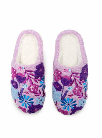 Purple Blooming Flowers Slippers