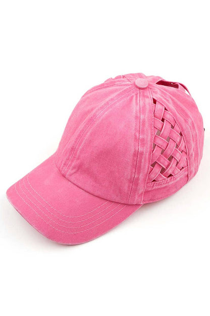 C.C Mint Basket Weave Criss-Cross Ponytail Baseball Cap