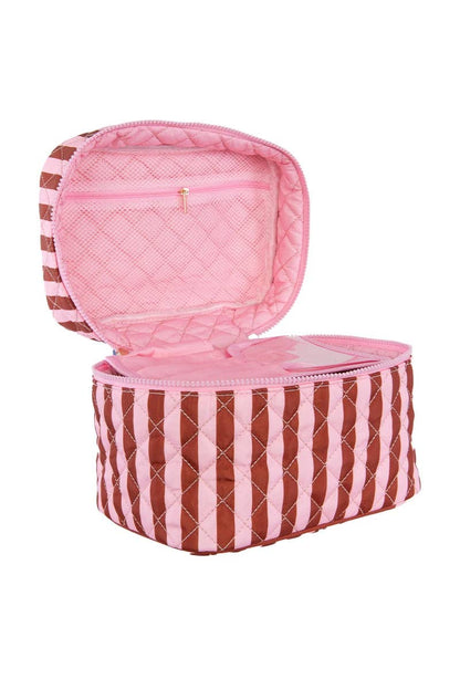 Pink and Wine Striped Makeup Bag