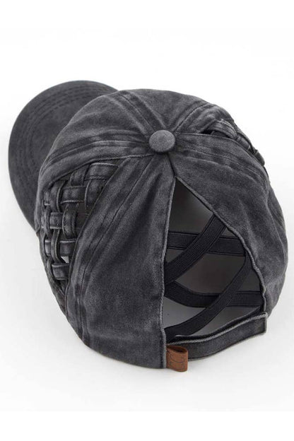 C.C Mint Basket Weave Criss-Cross Ponytail Baseball Cap