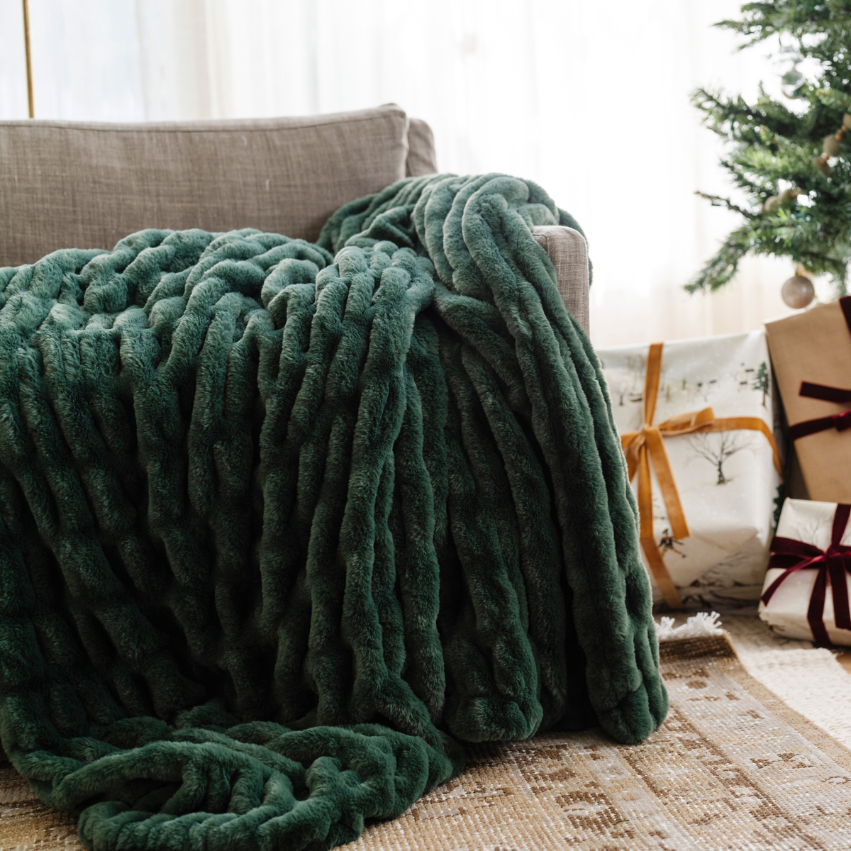 Forest Holiday Printed Faux Fur XL Throw Blanket