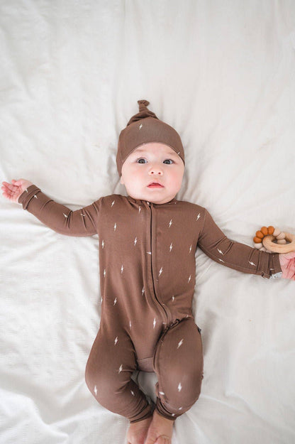 Brown Lightning Zipper Romper