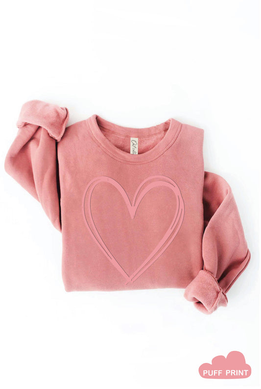 Mauve Puff Heart Sweatshirt