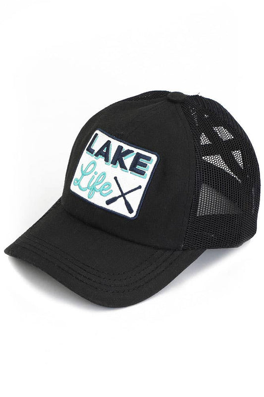 C.C Black LAKE LIFE Patch Criss-Cross Pony Cap