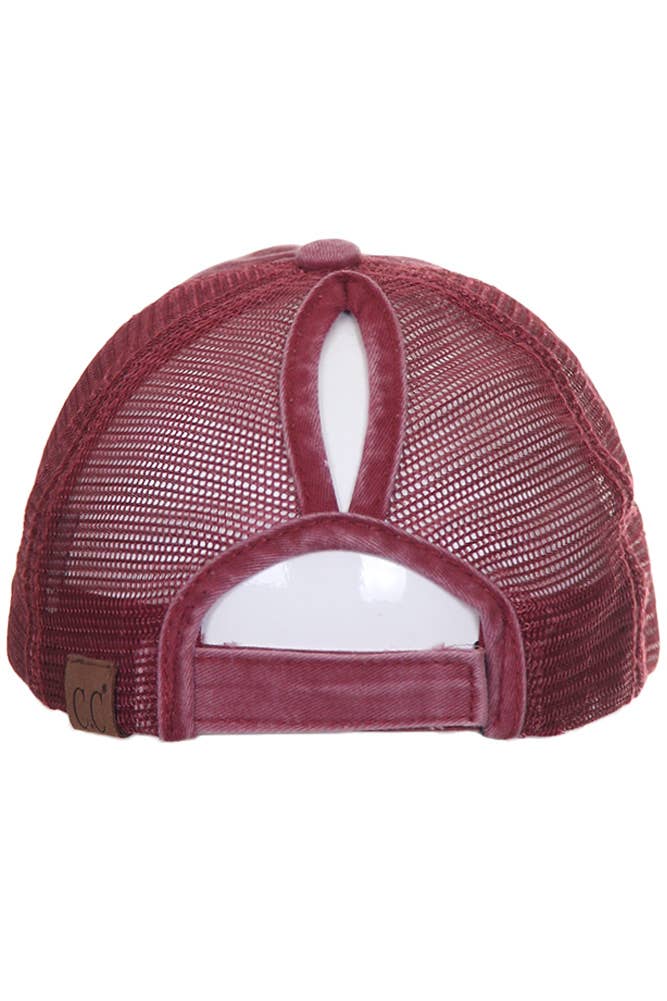 C.C Grey Distressed Mesh Back Ponytail Baseball Cap
