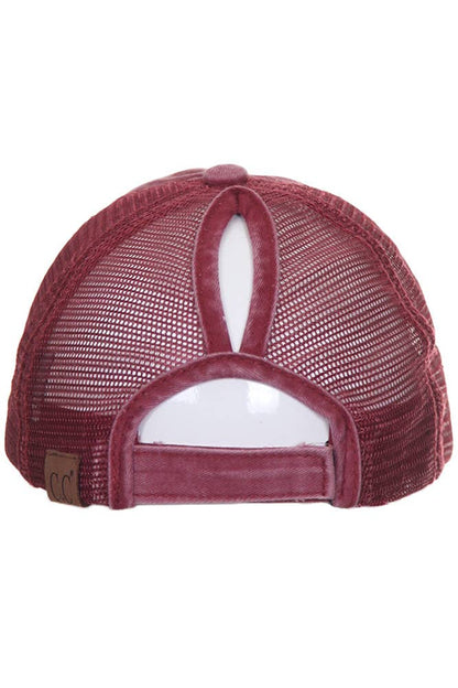 C.C Grey Distressed Mesh Back Ponytail Baseball Cap